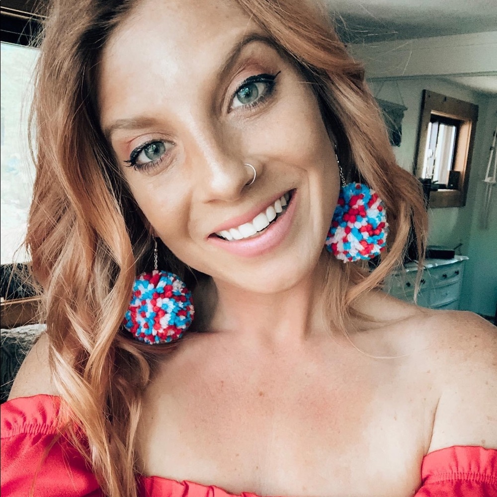Red White & Blue Pom Earrings